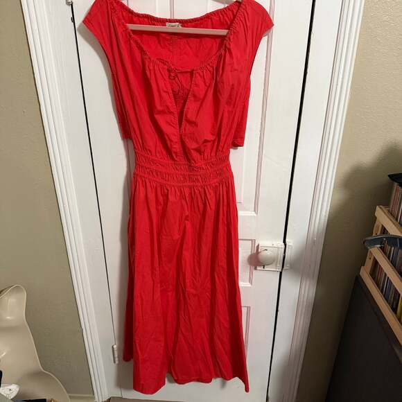 Faherty Amalfi Dress Hibiscus Red Orange Back Cutout Midi Cotton Small - Picture 2 of 10